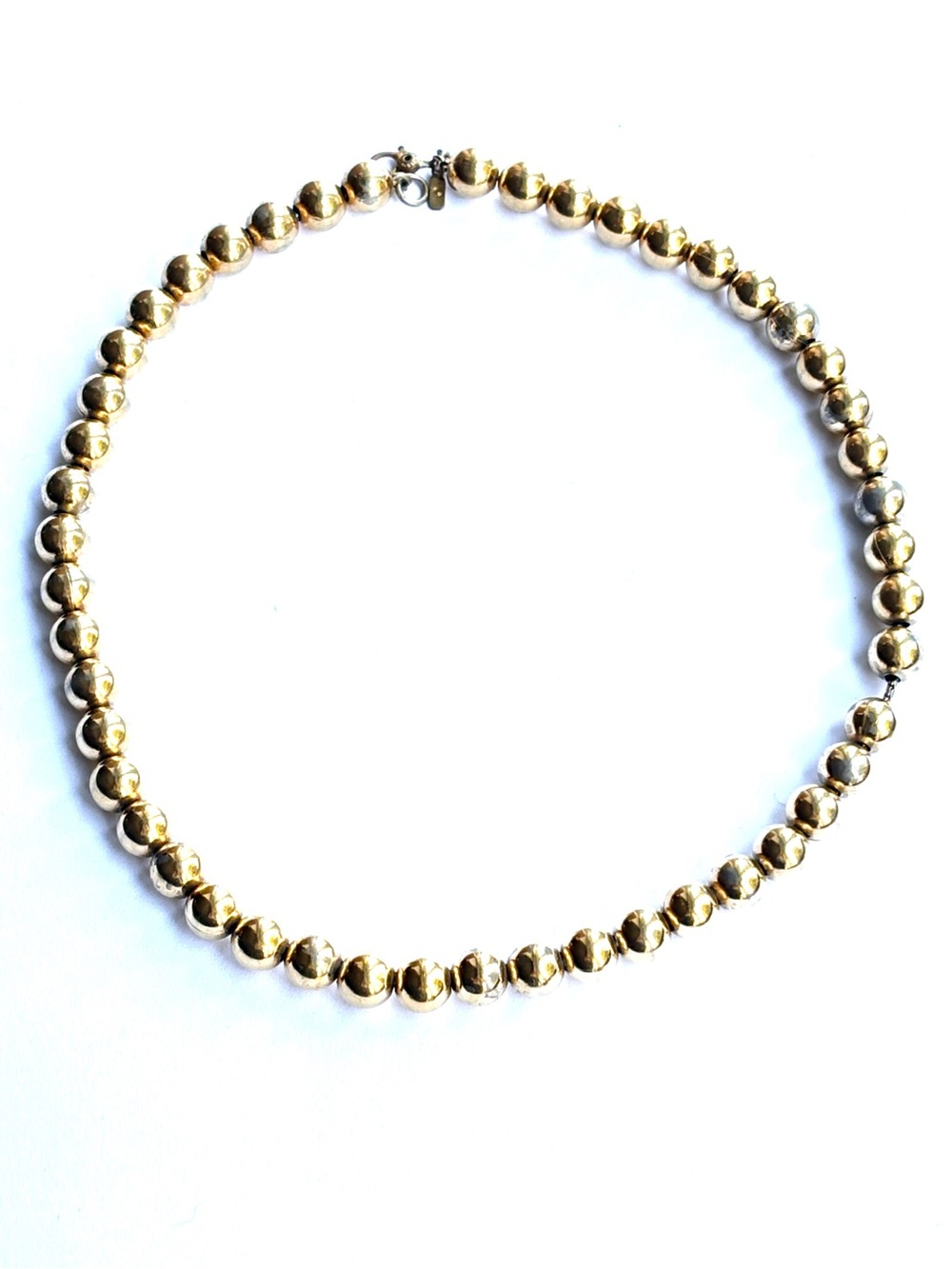 Monet Vintage 1970s Signed Gold Tone Ball Bead Necklace 15” Retro